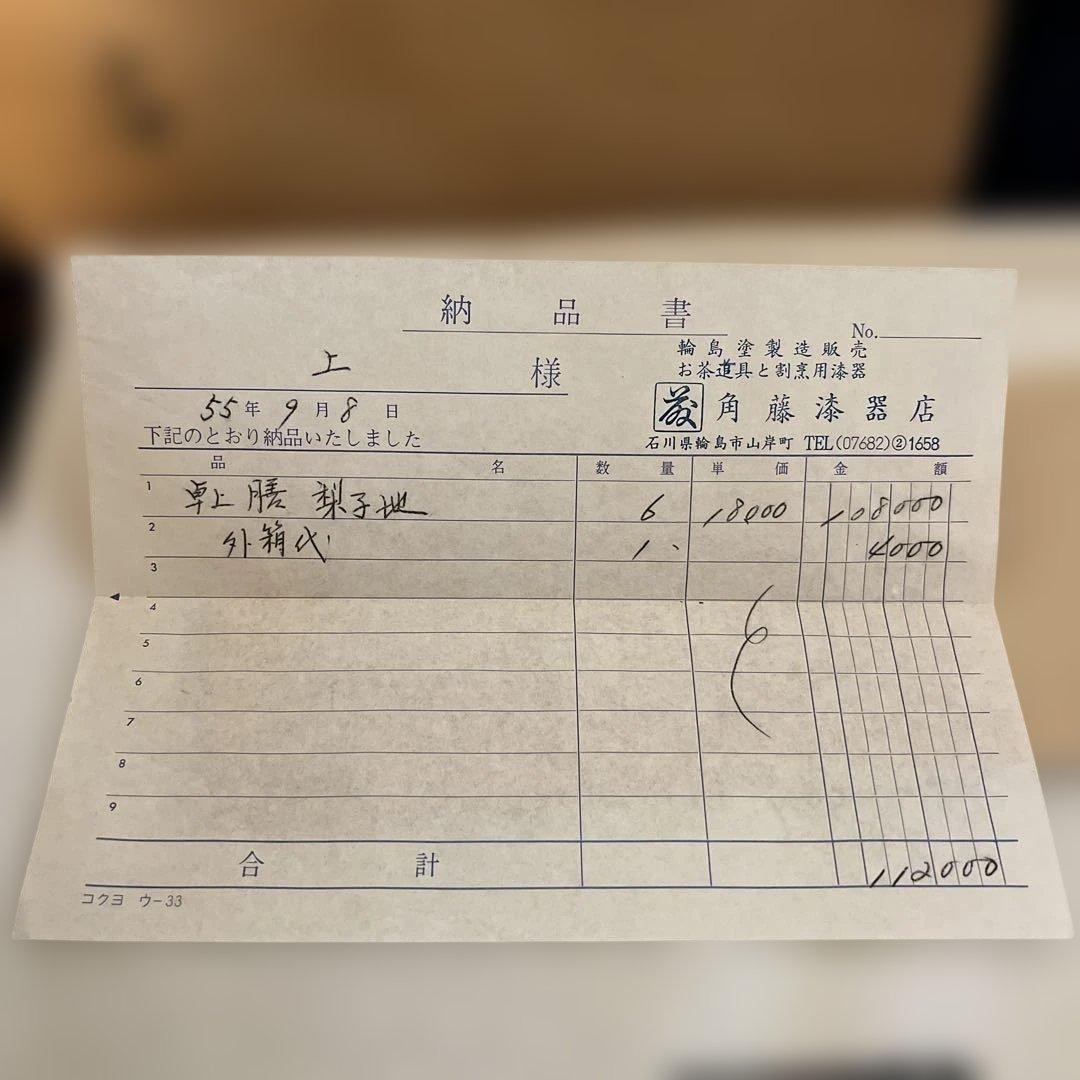 輪島塗　角藤漆器店謹製　梨子地　卓上膳　6枚セット　共箱　茶道具 　お盆送料無料