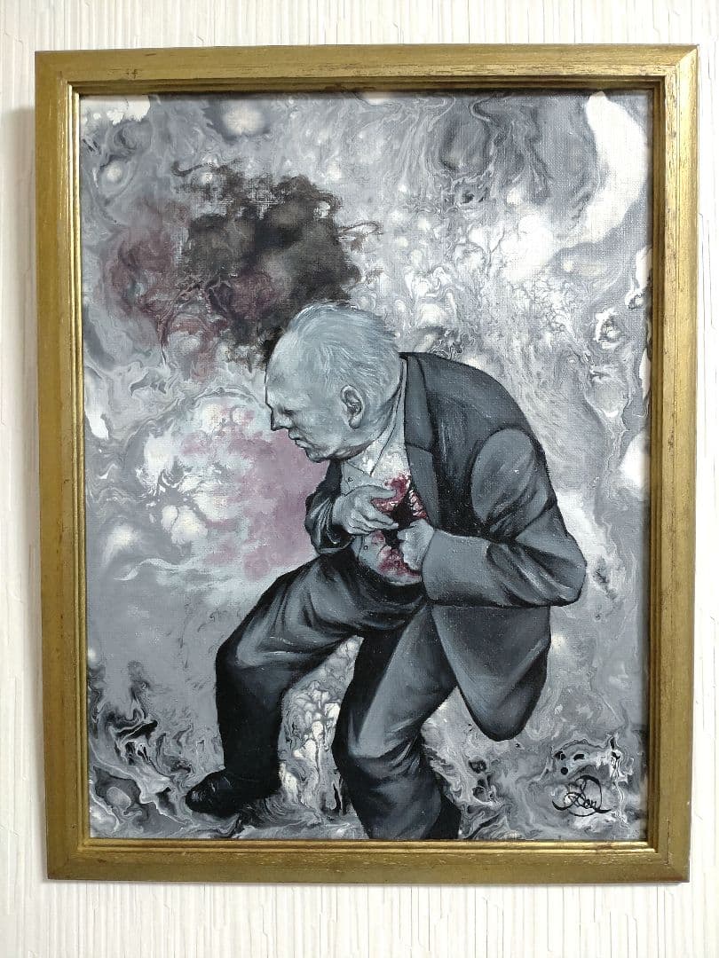 労働者の油絵【失いながら働く男】1点物の原画◆作者サイン入り◆額縁付属