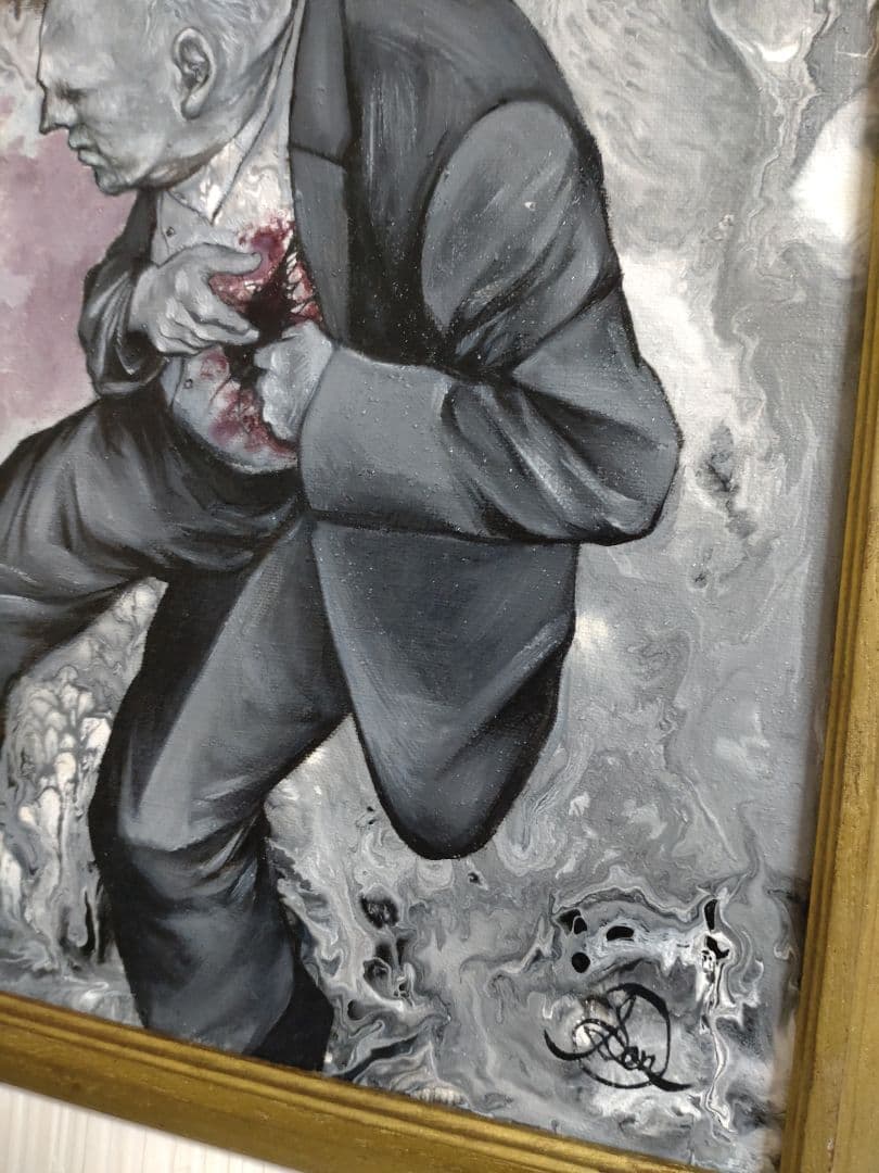 労働者の油絵【失いながら働く男】1点物の原画◆作者サイン入り◆額縁付属