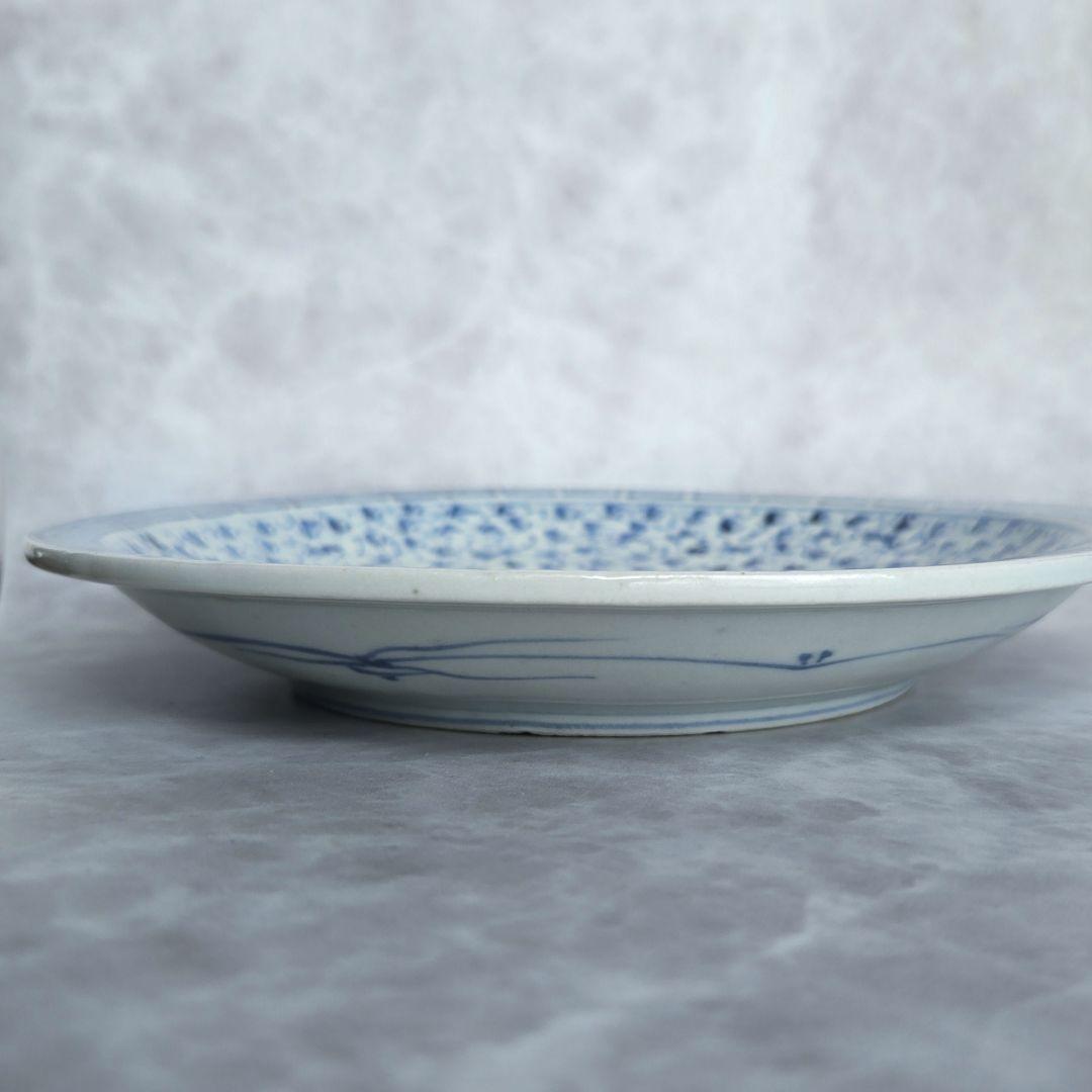 古伊万里　花唐草　七寸皿　江戸時代　染付　蛸唐草　金直し　金継ぎ　アンティーク