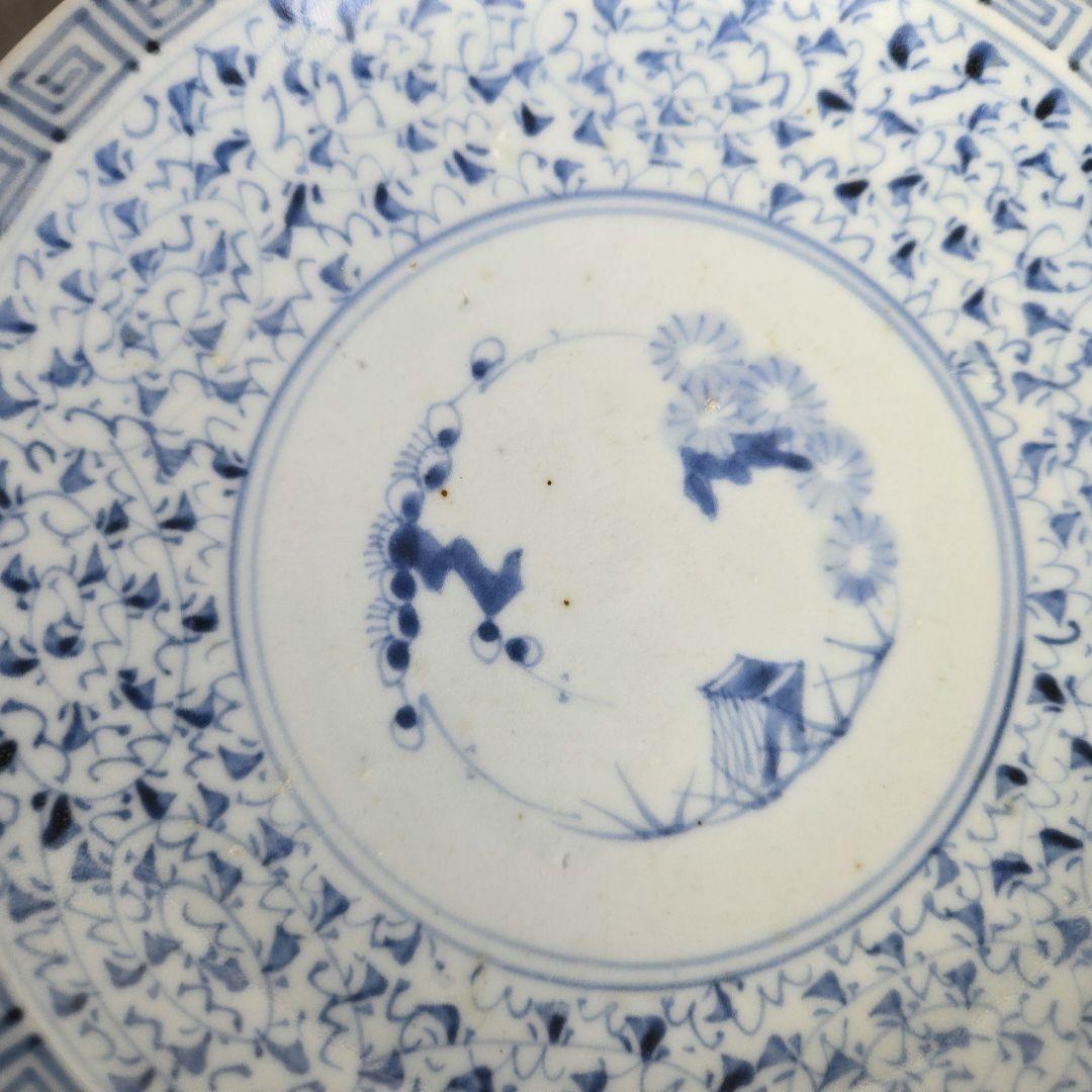 古伊万里　花唐草　七寸皿　江戸時代　染付　蛸唐草　金直し　金継ぎ　アンティーク