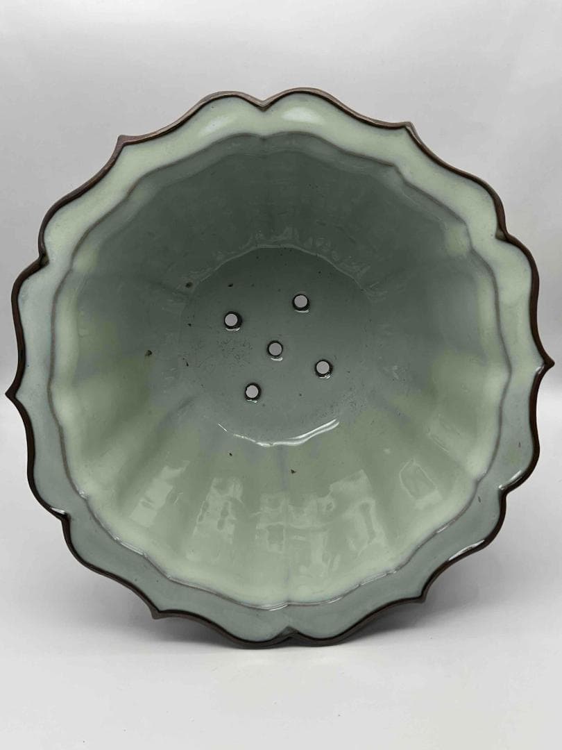 北宋時代 鈞窯　天青紫紅釉葵口盆　花入れ　鉢植え　窯変釉　辰砂(B-30)