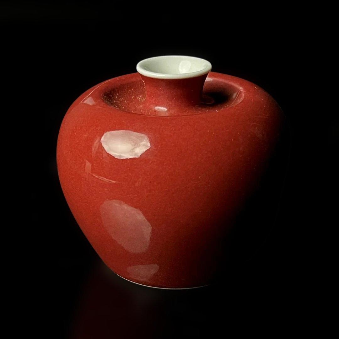 唐物 辰砂蘋果尊 大清康煕年製 款 文房四宝 水洗 中国美術 古玩 SH56