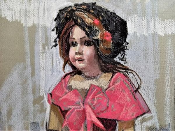 小島俊男 「紅雀の帽子」 パステル画 白日会員 総理大臣賞 師：小磯良平 大作!