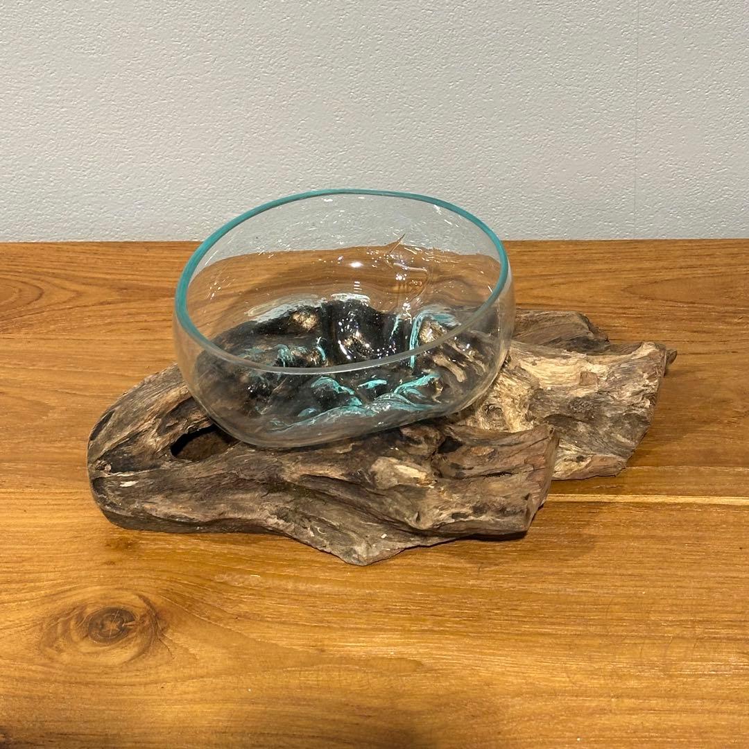 バリ島流木ガラス　w26×d18×h11cm 水槽　アクアリウムメダカ水槽805