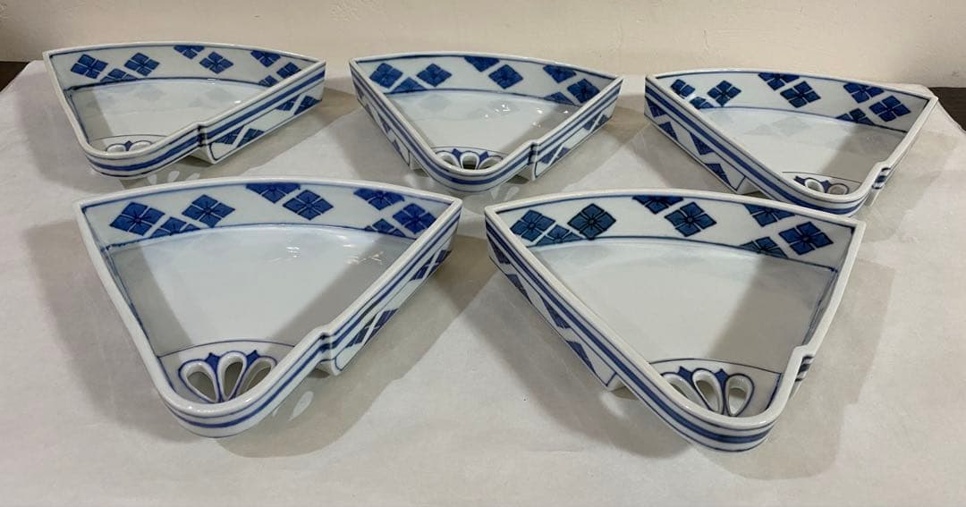 古染付扇面向付　伊万里　有田　5枚