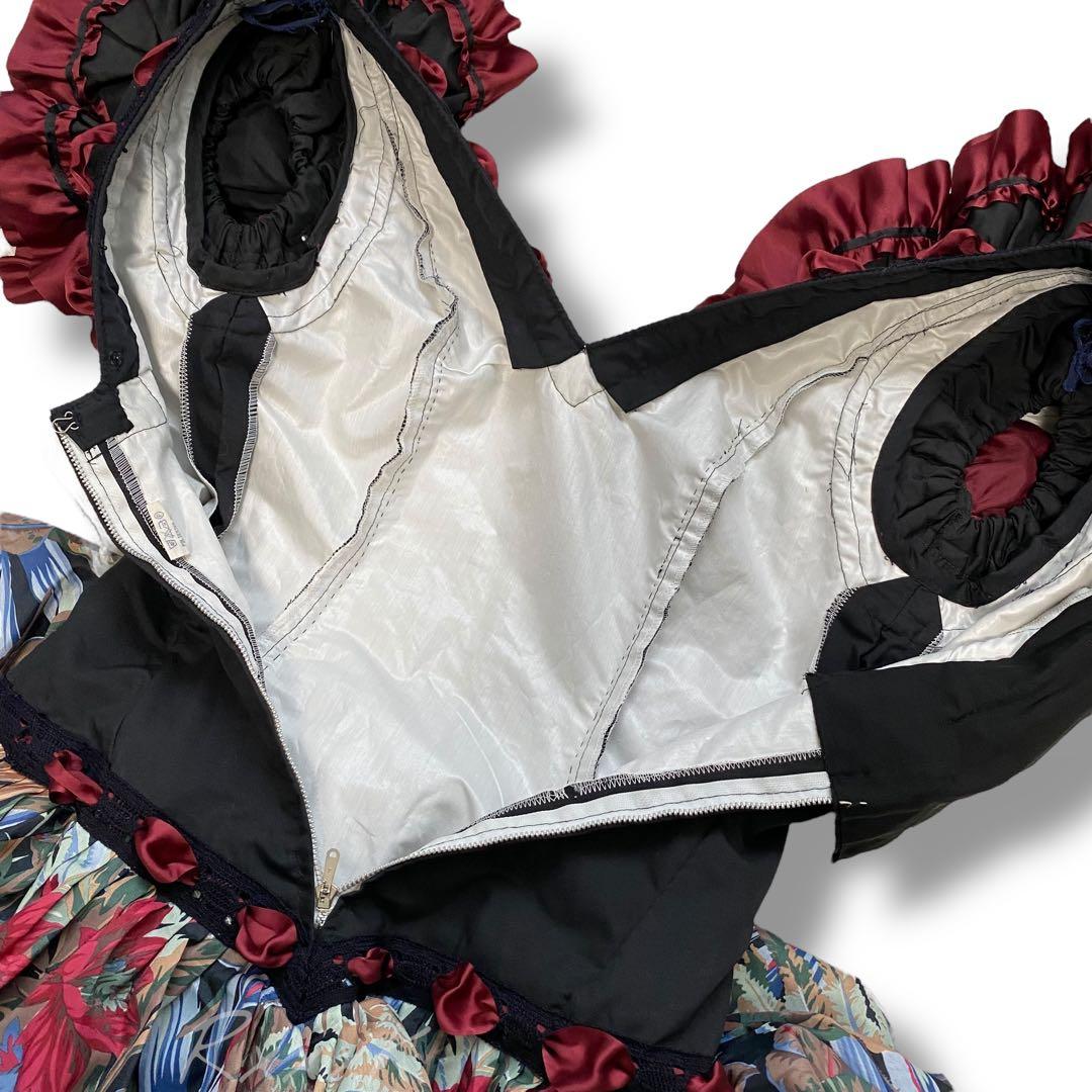 【スペイン製】高級 フラメンコ 衣装 ドレス ワンピース フリル リボン 黒 赤