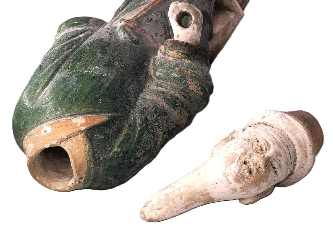 【 明朝三彩加彩文人俑 】 出土副葬品 　高43.5ｃｍ