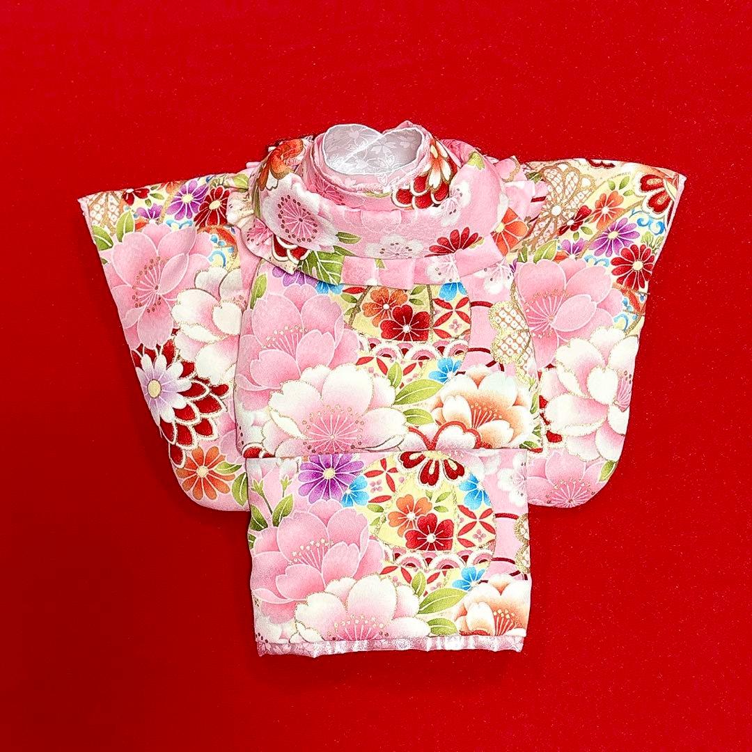 犬の着物✨犬用本格振袖&お被布セット S ピンク 化繊金彩入り 犬服