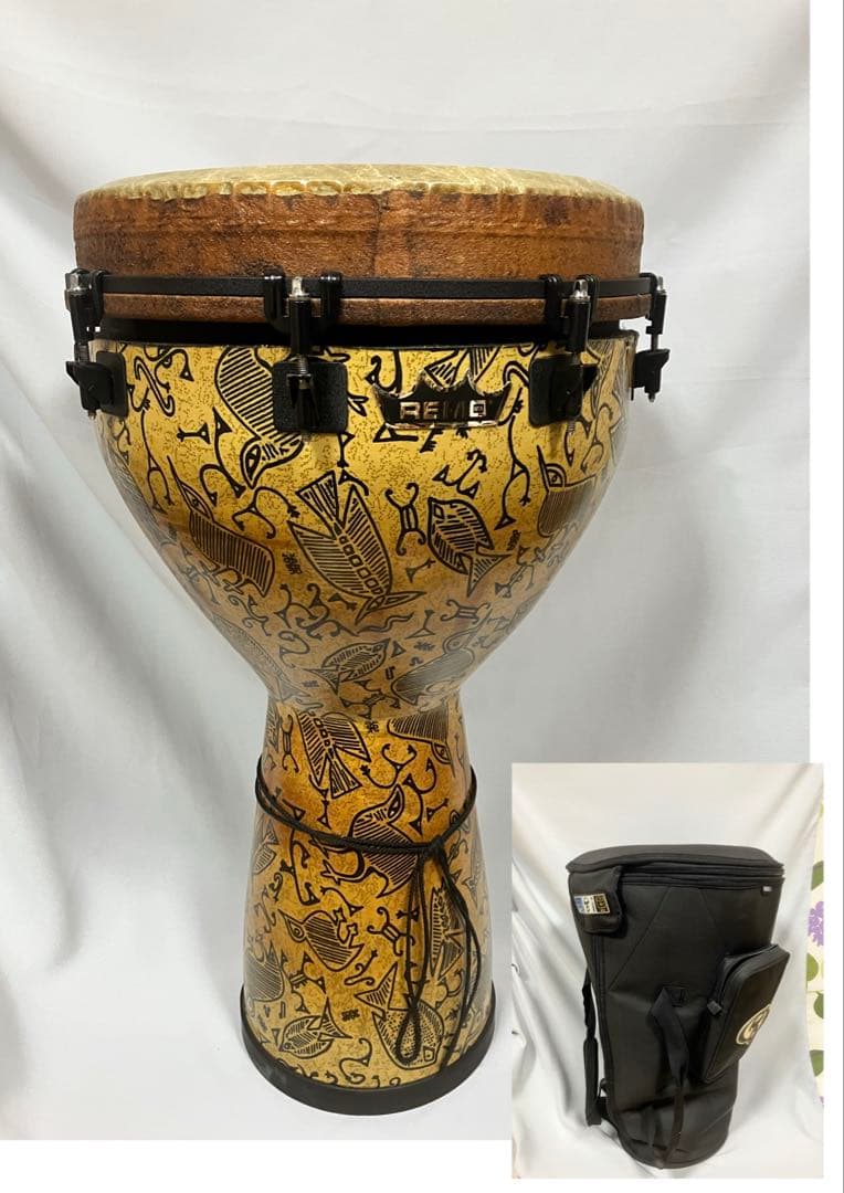 ジャンベ　レモ 14インチ中古、ケース、ストラップ、チューニングキー付き