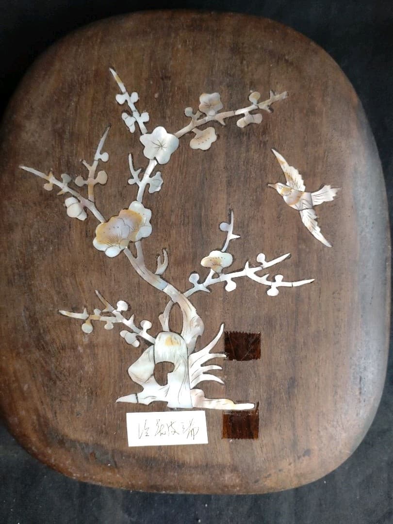 古硯(中型)　清代象嵌蓋端渓硯　アンティーク　NO.1041