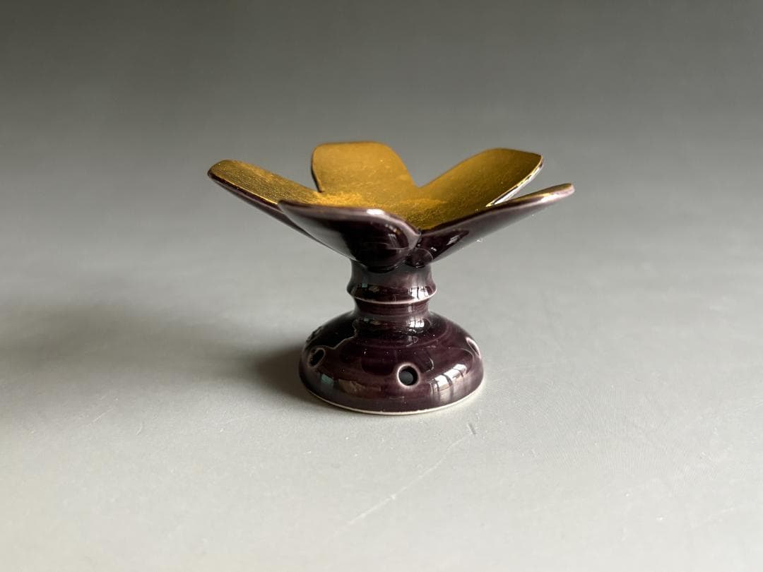 中村翠嵐　紫交趾　突羽根　蓋置　茶道具