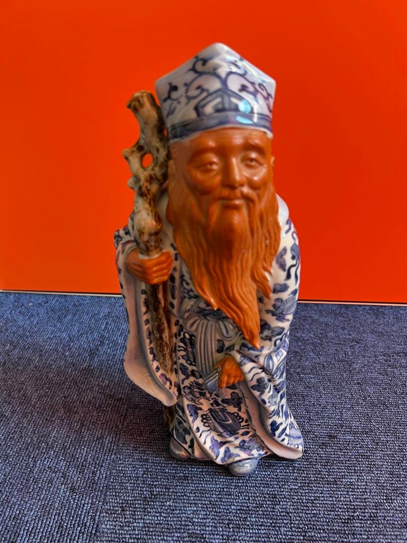 919 九谷焼　絵付　寿老人　置物　時代物