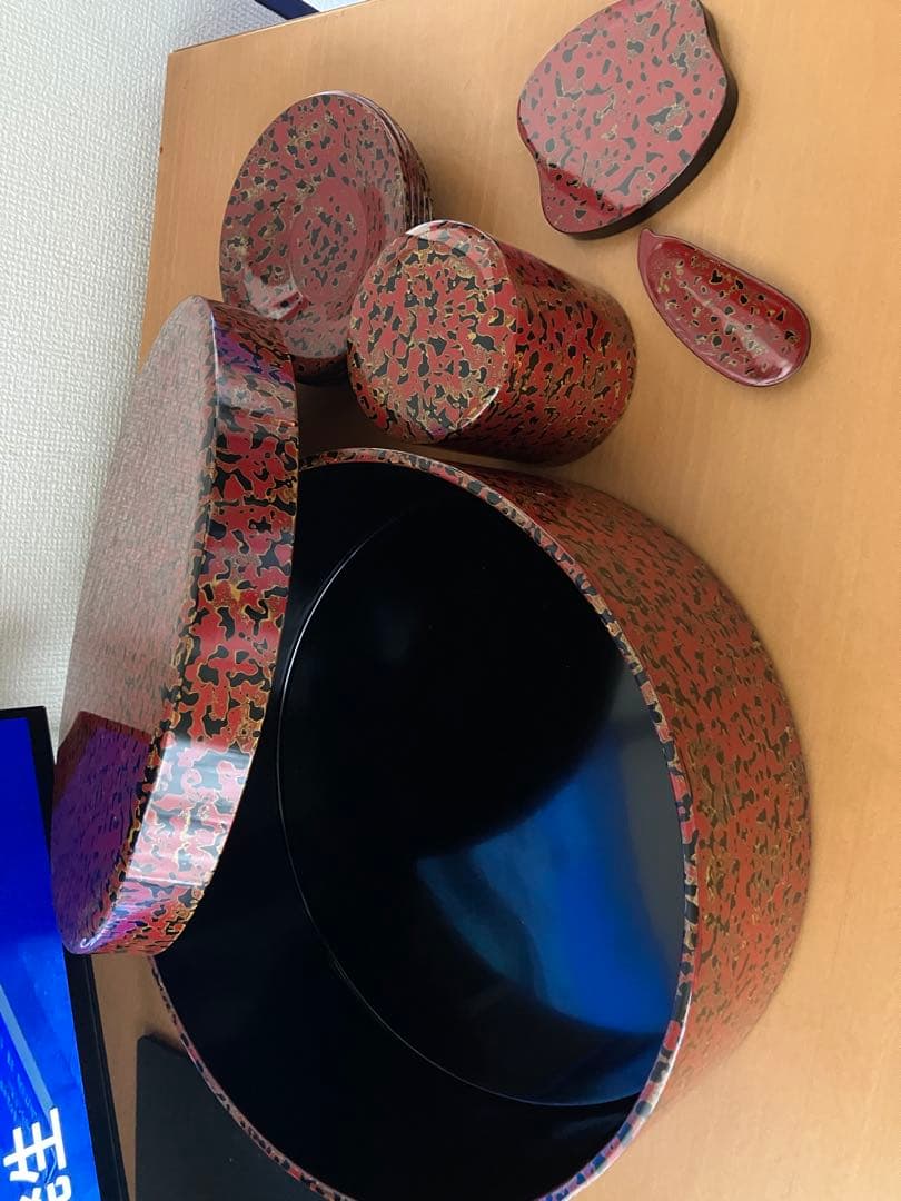 津軽塗り　54 漆器 5点セット 赤黒模様