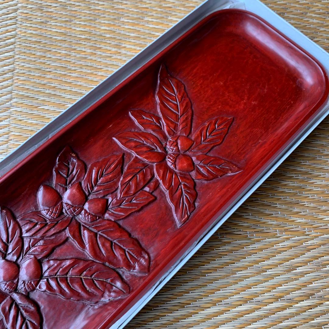 鎌倉彫 一文字 煎茶盆 長手盆 どんぐり