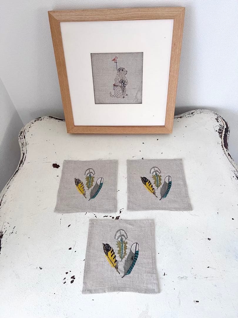 希少Coral & Tusk 刺繍アートフレーム＋ナプキン3枚