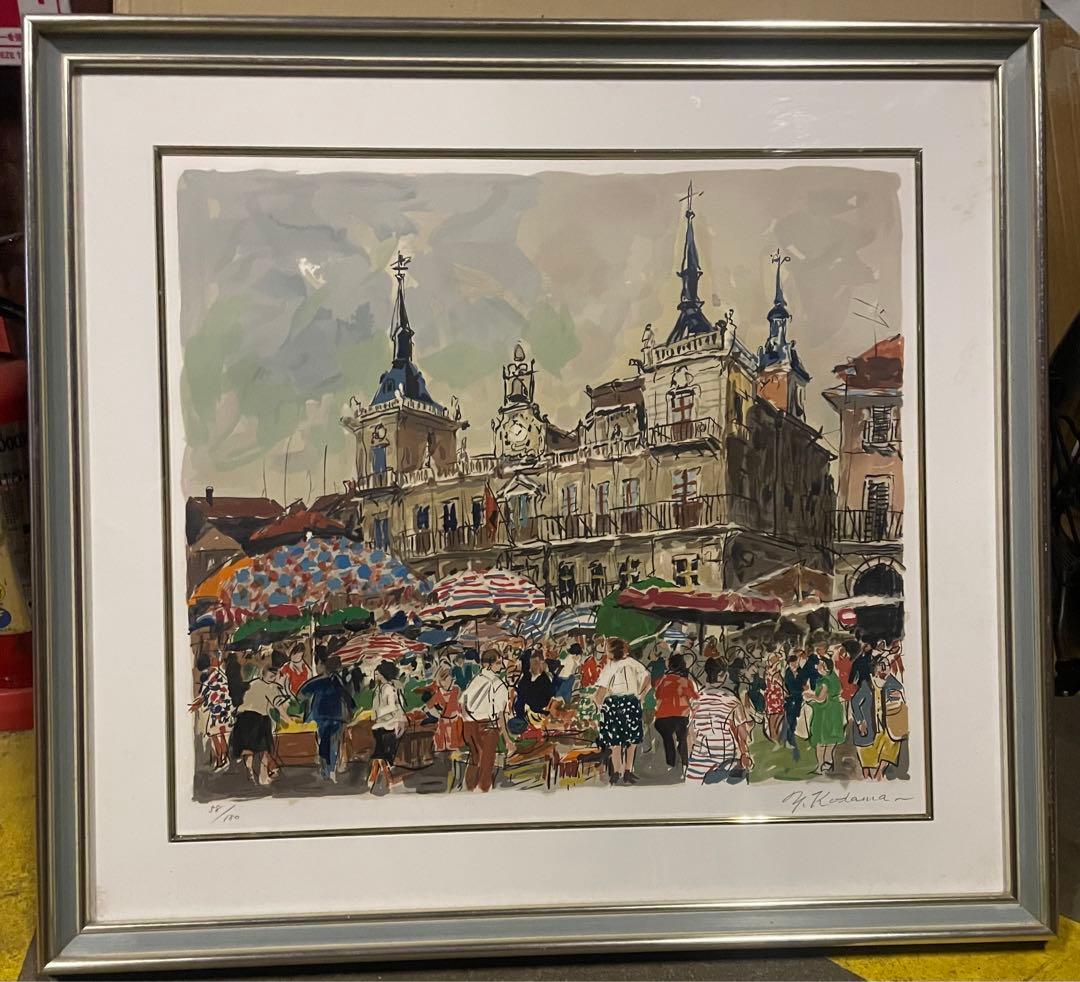 児玉幸雄「レオンの朝市」58/180 リトグラフ 直筆サイン 額装品