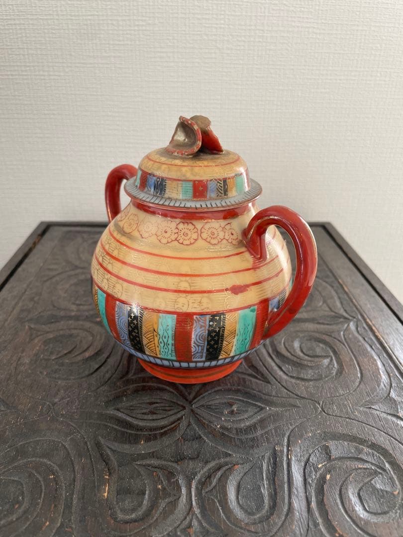 九谷焼？ アンティーク シュガーポット 顔 明治期 里帰り 陶磁器 骨董