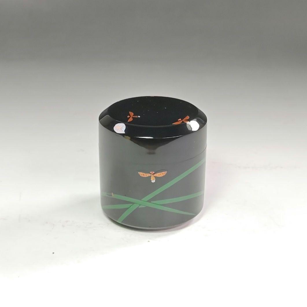 ウ206 棗『中村宗悦』『即中斎好　早苗蛍蒔絵　雪吹茶器　共箱』茶道具　漆塗