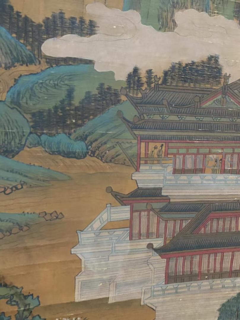 中国古美術 宋代王希孟款 山水図 掛軸 絹本 肉筆 唐物 古画 書道 名家書画