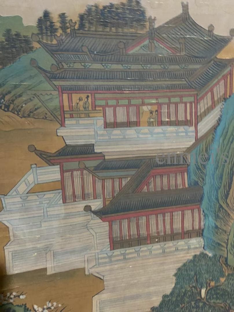 中国古美術 宋代王希孟款 山水図 掛軸 絹本 肉筆 唐物 古画 書道 名家書画