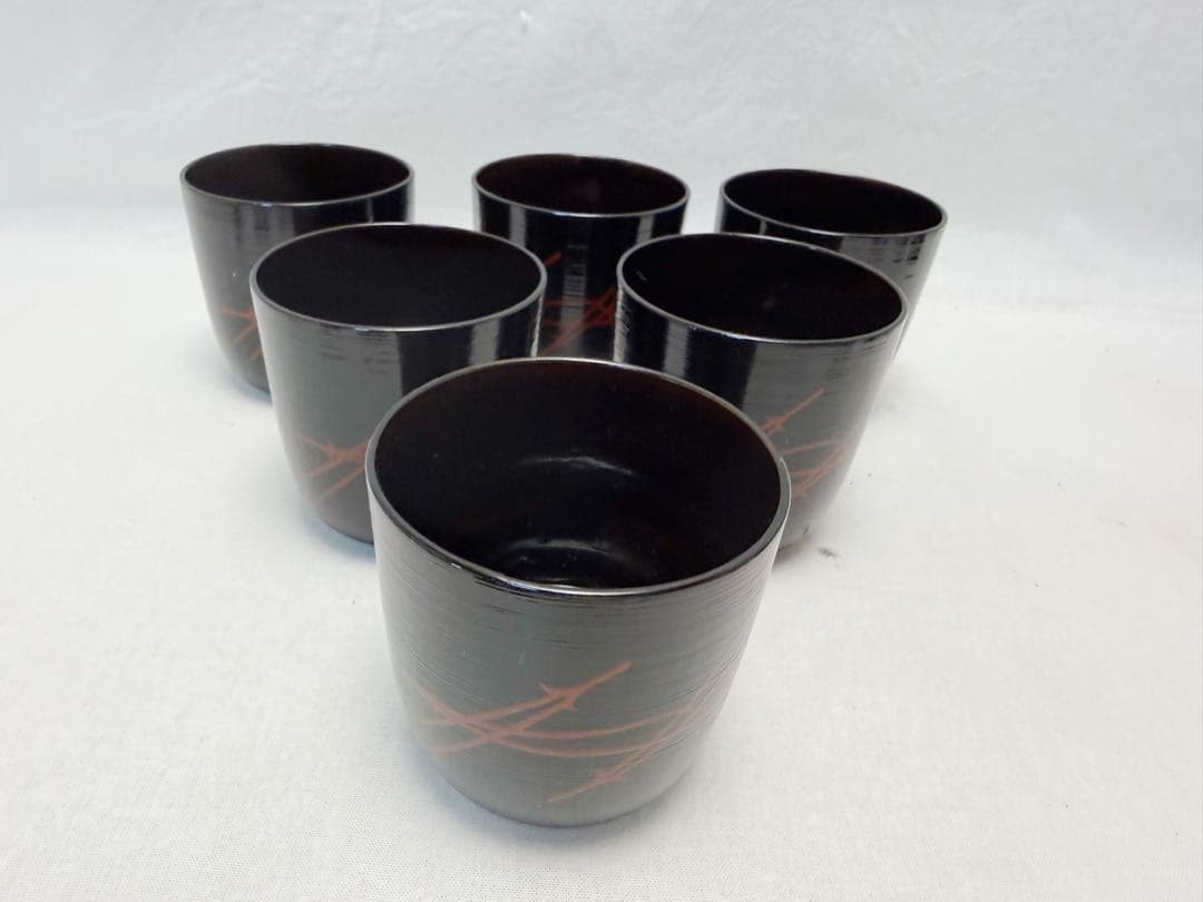 未使用 懐石道具 黒塗 松葉蒔絵 箸洗 六客揃 小吸物椀 和食器 汁椀 蓋付椀