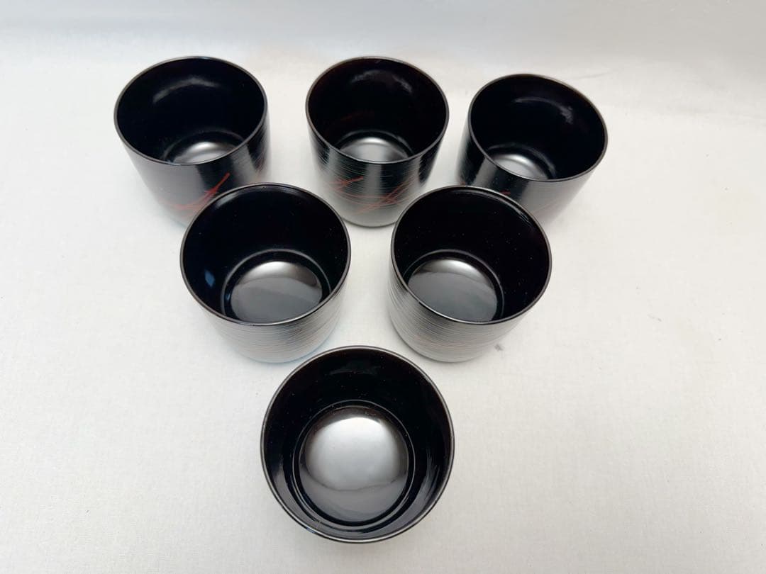 未使用 懐石道具 黒塗 松葉蒔絵 箸洗 六客揃 小吸物椀 和食器 汁椀 蓋付椀