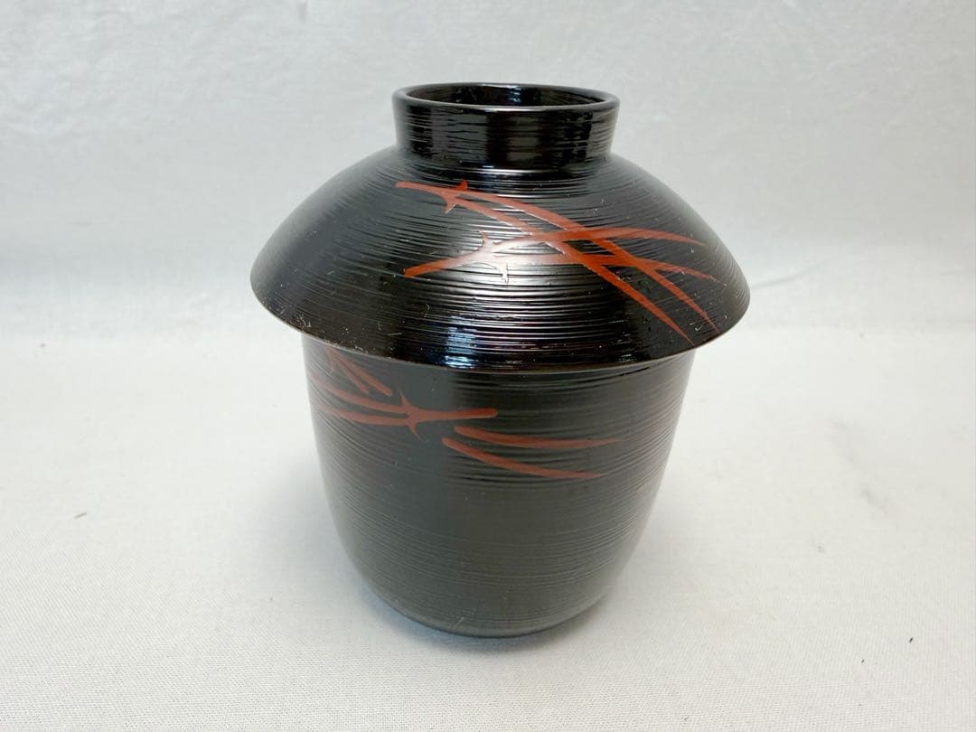 未使用 懐石道具 黒塗 松葉蒔絵 箸洗 六客揃 小吸物椀 和食器 汁椀 蓋付椀