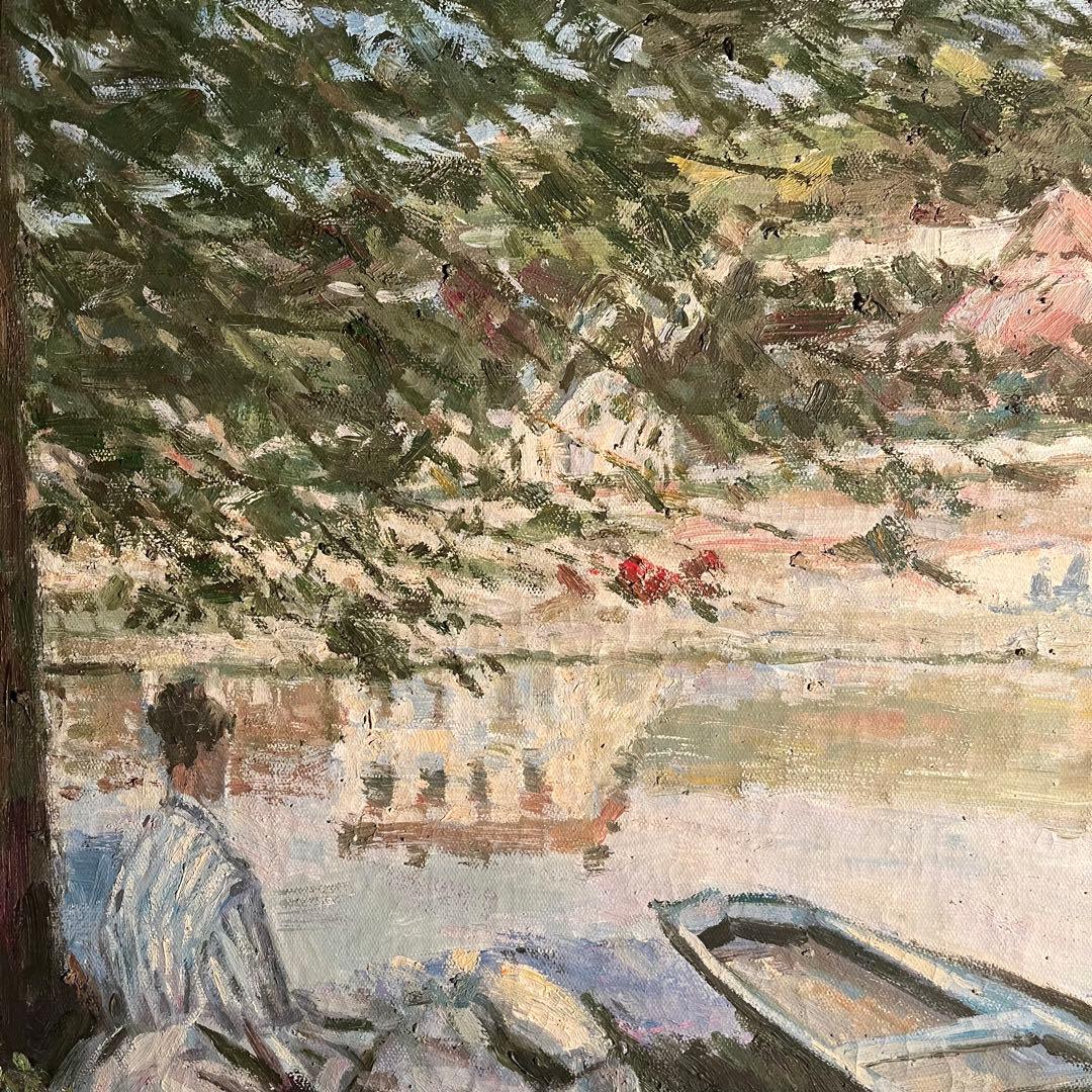 ★秀作★ 手書き油絵 クロード・モネ 水辺 ベンヌクール（大）肉筆絵画 油彩画