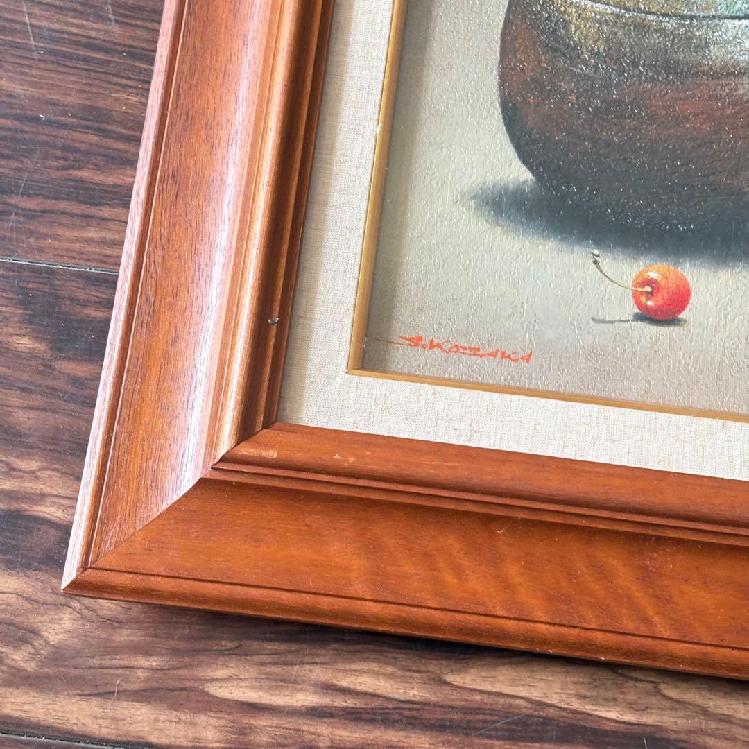 小阪正次「備前とサクランボ」油彩 F4 1979年 額装 油絵 油画 絵画 K
