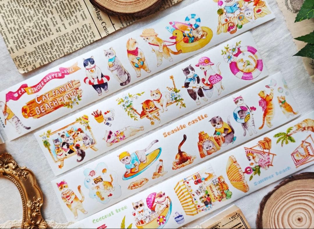 海外マスキングテープ巻売り バカンスキャット アニマルマスキングテープ