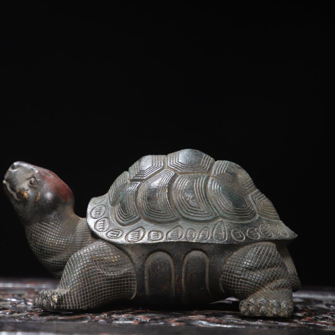 純銅製　時代物　銅亀　置物　骨董品アンティーク　飾り　茶道具　文房具