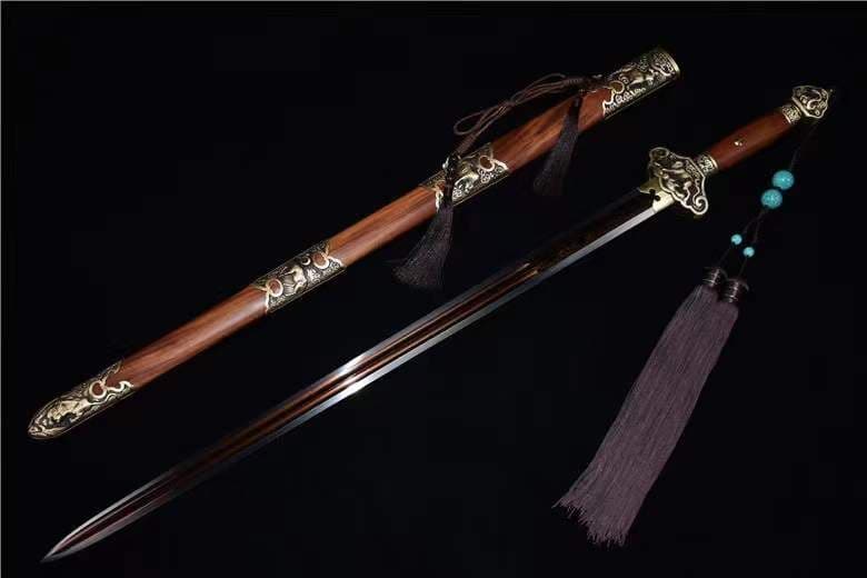 模様鋼発赤酸枝木鞘生肖鎮宅剣 古兵器 武具　刀装具　日本刀　模造刀 居合刀