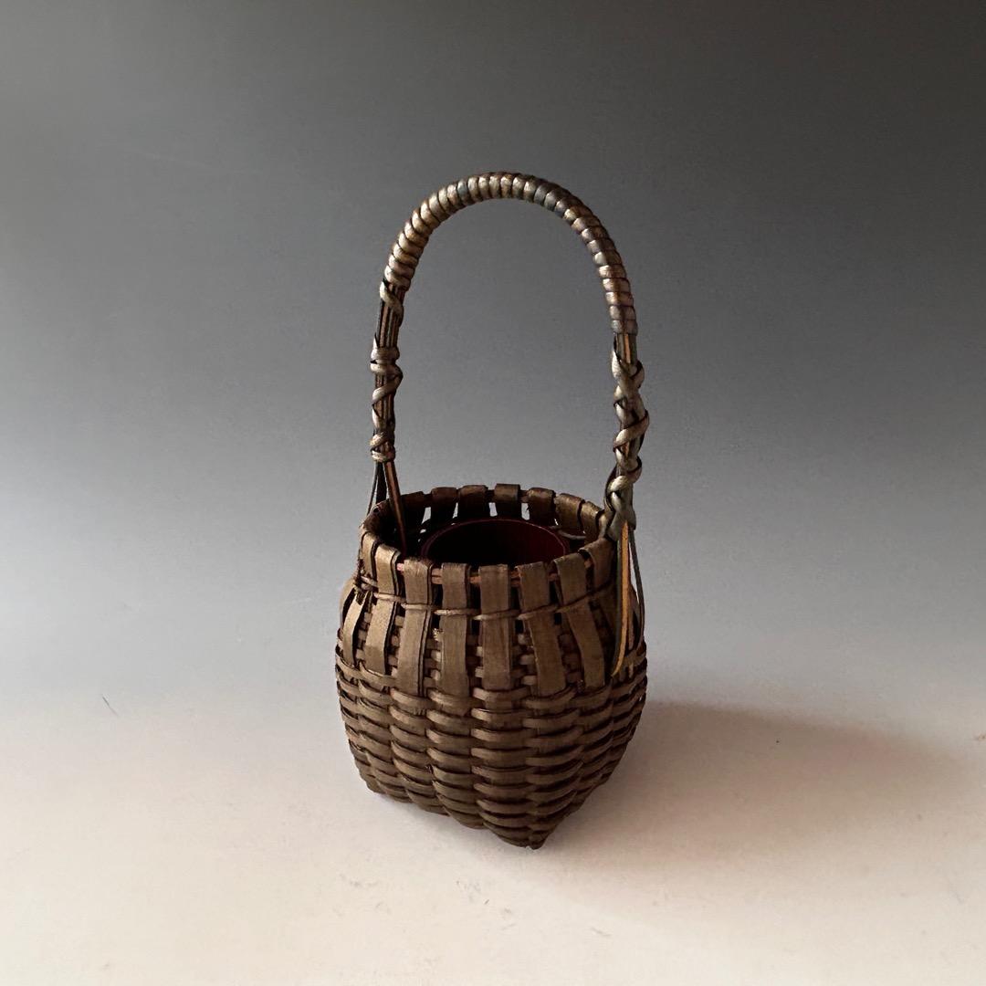 茶道具　即中斎好　南紀　檜　手付　掛籠　花入　熊玄斎　共箱　竹工芸　篭花入　夏