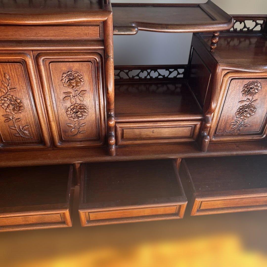 送料込 高級 花梨　収納棚 骨董品 飾り棚 茶箪笥 唐木 幅121㎝