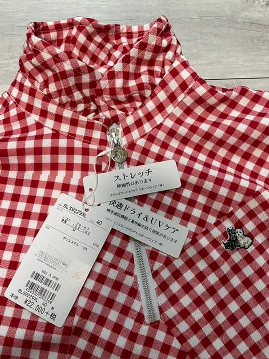 24,200円　赤白ギンガムチェック　長袖シャツ　ブラックアンドホワイトUVケア