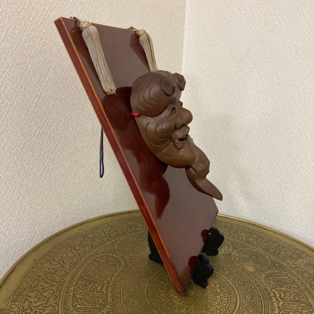 時代翁面　壁飾り　木彫り　古面　能面　白色尉　黒色尉　猿楽