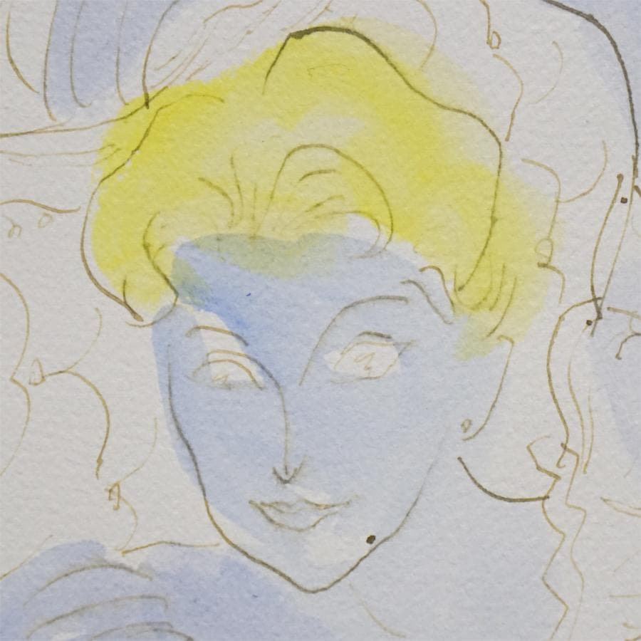 作者不詳 肉筆水彩画 裏書きサイン有 絵画 女性像 美術 美術品