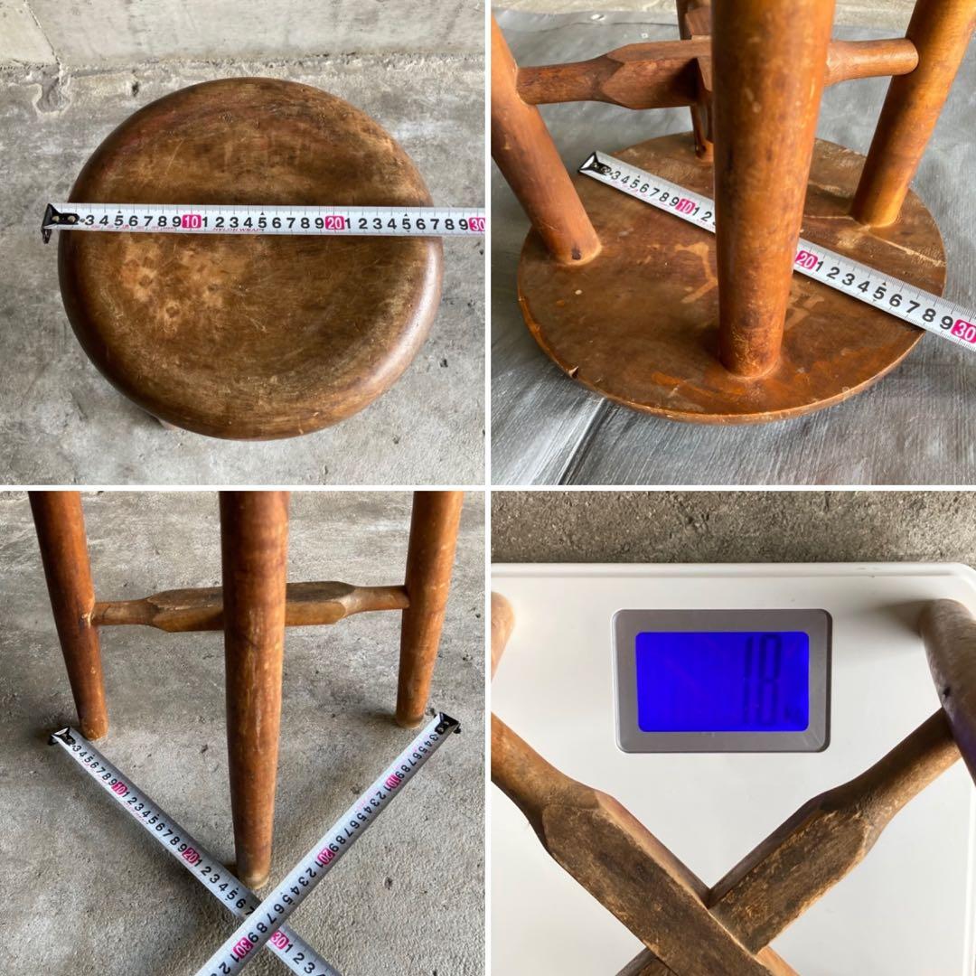 古い味のあるスツール チェア 丸椅子 置物台 飾り台 花台 木製 古道具 レトロ