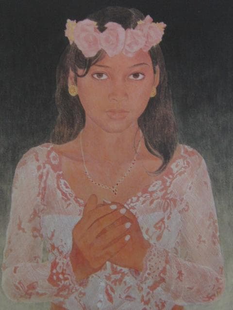 井手康人、【花の祈り】、希少な額装用画集より、新品額装付、状態良好