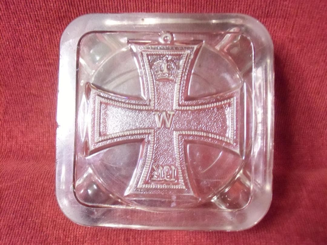 Ｗ帝政ドイツ軍/プロイセン王国＊１９１４鉄十字ガラス灰皿（実物）