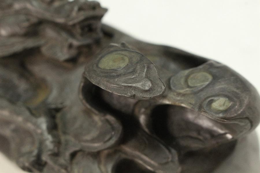 中国美術 端渓 刻 雲龍 鎮 置物(K-A725)