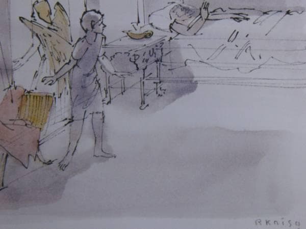 小磯 良平、サムエルへの主の呼びかけ、希少画集画、新品額装付