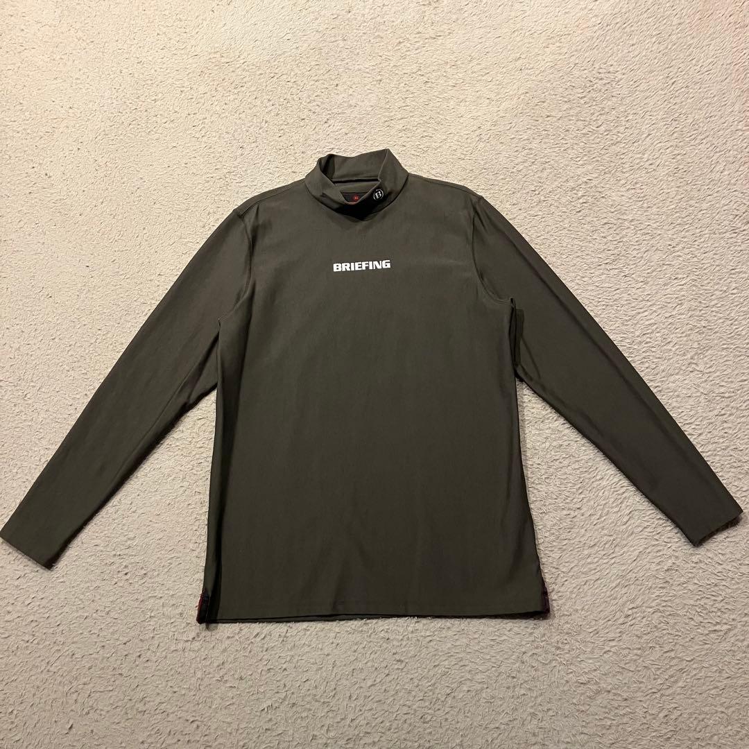 【美品】BRIEFING GOLFモックネックシャツ 裏起毛 オリーブ Lサイズ