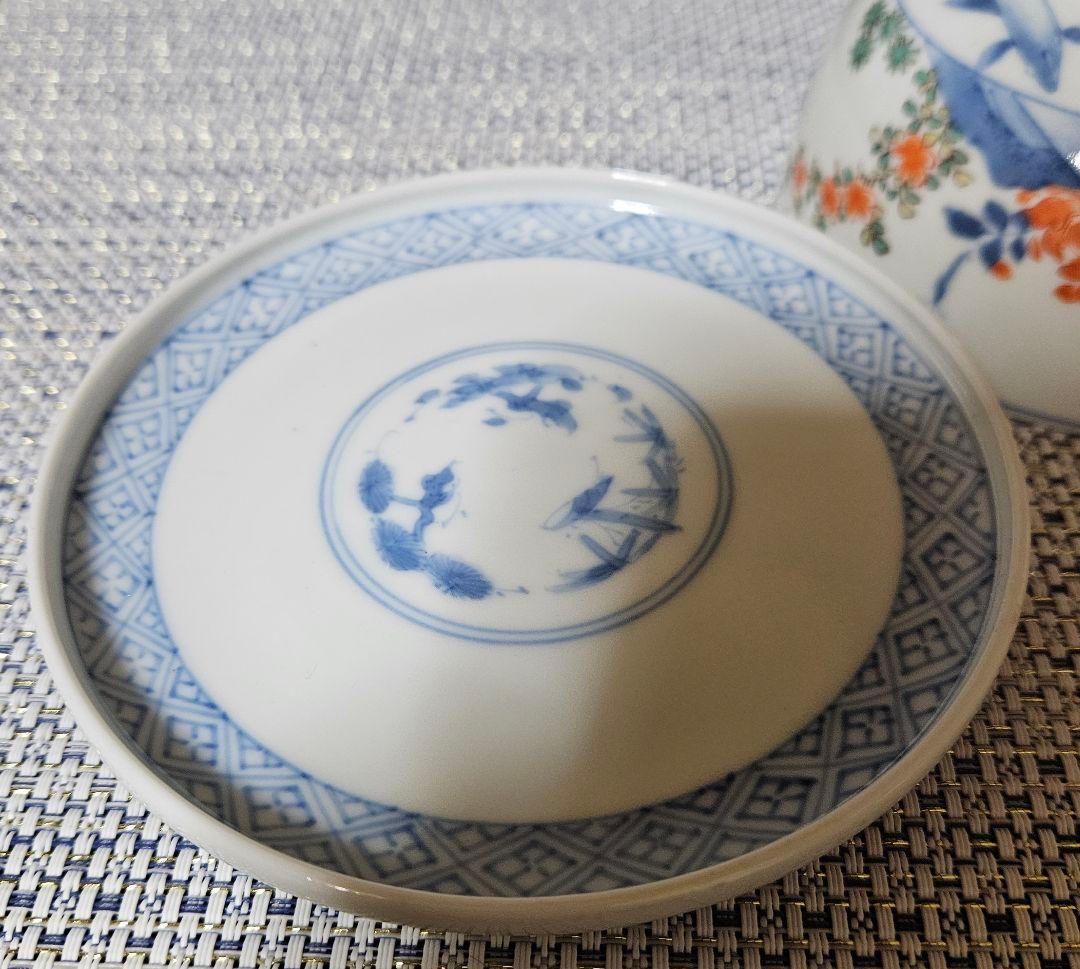 【最上級伊万里❗】江戸末期～明治　画工喜作　細工宗一　柿右衛門手　花と鮎図蓋碗