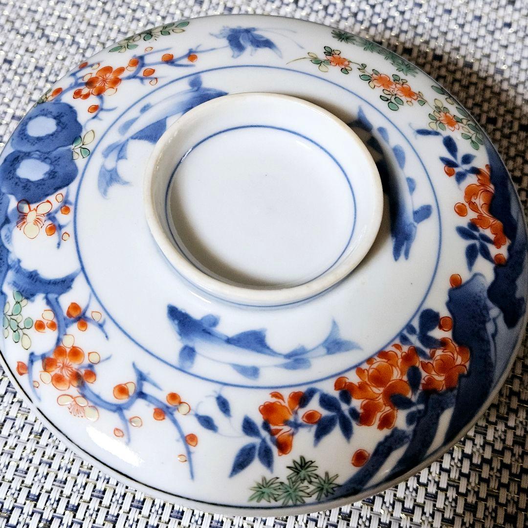 【最上級伊万里❗】江戸末期～明治　画工喜作　細工宗一　柿右衛門手　花と鮎図蓋碗