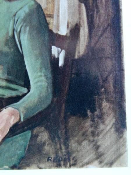 小磯　良平、みどりのセーターを着た婦人、希少な画集より、新品高級額装付