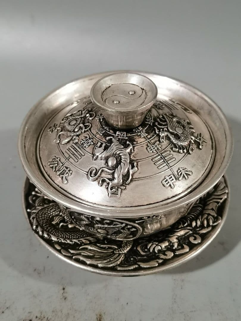 中国茶器 銅器 四大神獣三才蓋碗 茶器 装飾品 工芸品 置物