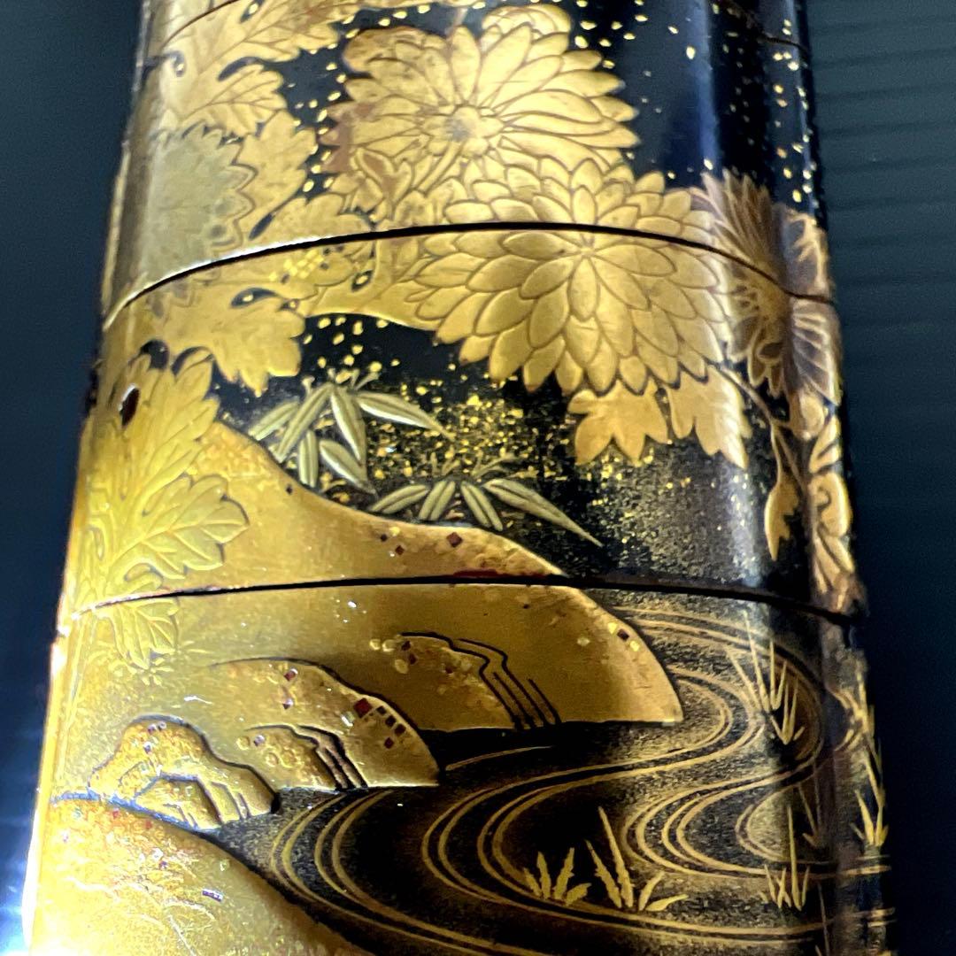 江戸時代　山田常嘉斉　極上蒔絵印籠　木箱付　76g 東Y7-1016☆2F