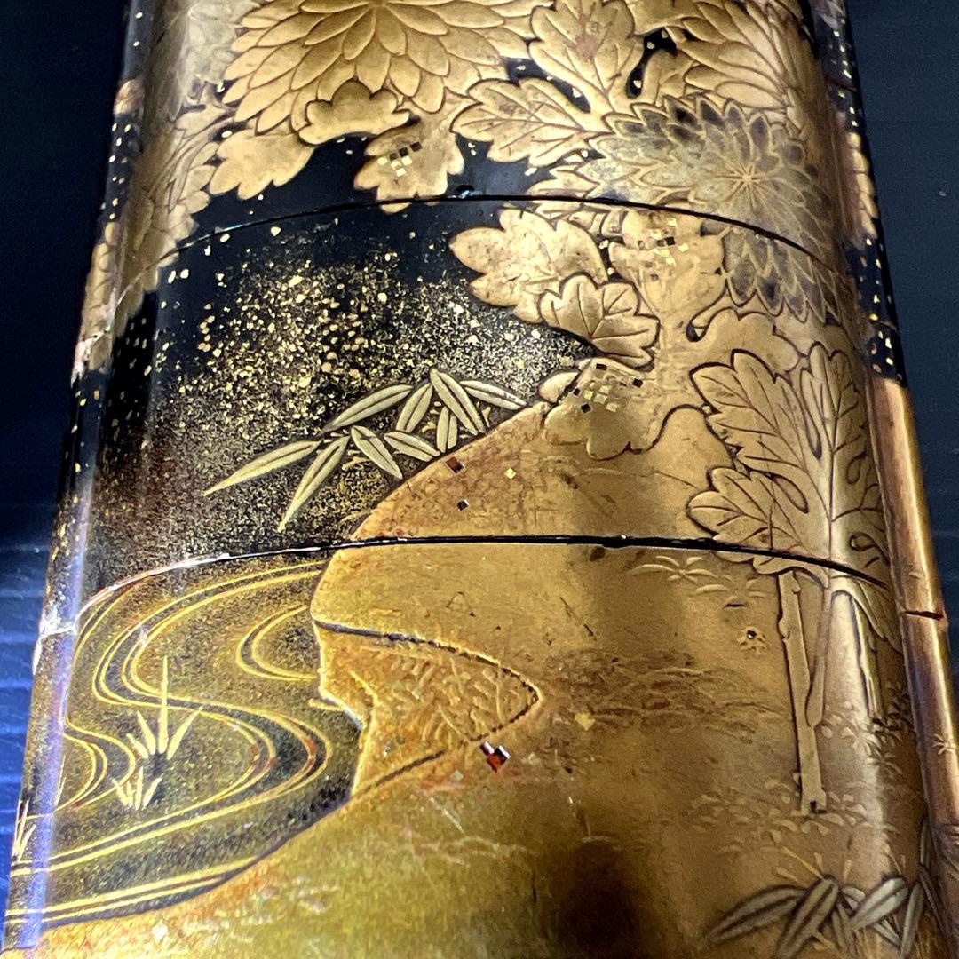 江戸時代　山田常嘉斉　極上蒔絵印籠　木箱付　76g 東Y7-1016☆2F